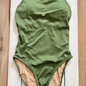 J. Crew Olive Green Ribbed One-Piece Swimsuit